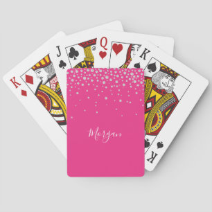 White Diamonds on Fuchsia, White Script Name Playing Cards