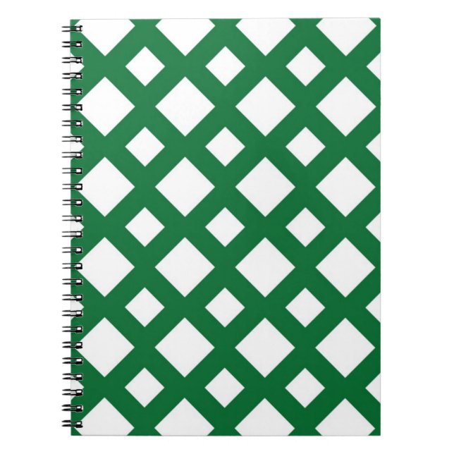 White Diamonds on Green Spiral Notebook (Front)
