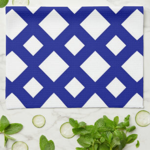White Diamonds on Navy Tea Towel