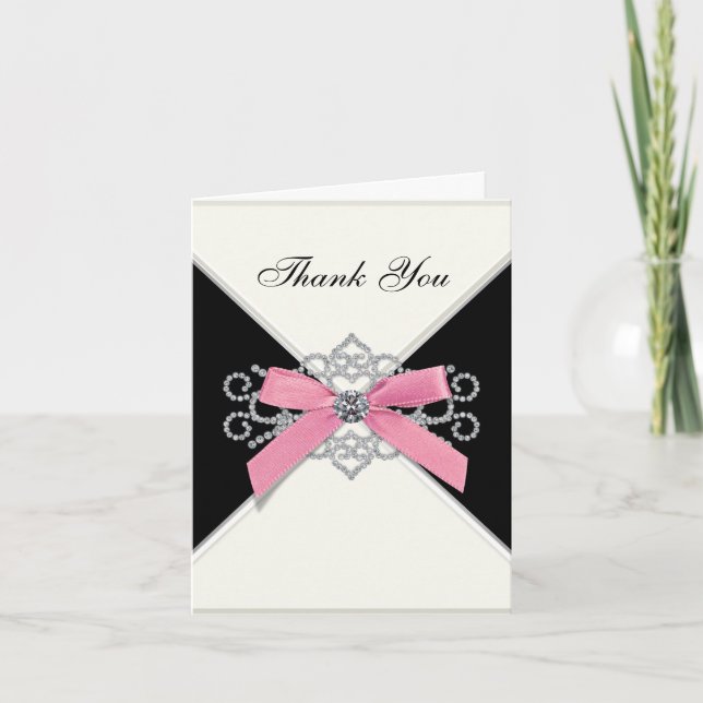 White Diamonds Pink and Black Thank You Card (Front)