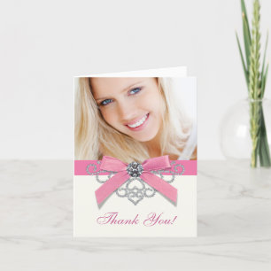 White Diamonds Pink Photo Thank You Cards