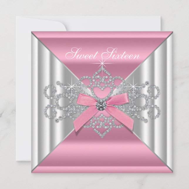 White Diamonds Pink Sweet 16 Party Invitation (Front)
