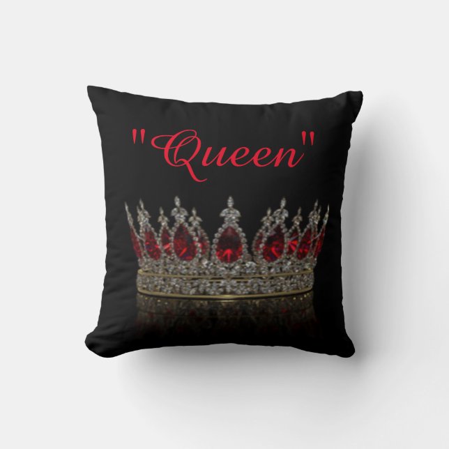 White Diamonds Red Rubies Queen Crown Cushion (Front)