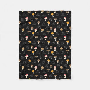 White Diamonds Shape Mushroom Types Fungi Black Fleece Blanket