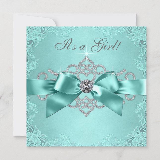 White Diamonds Teal Blue Baby Shower Invitation (Front)