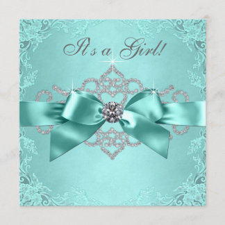 White Diamonds Teal Blue Baby Shower Invitation