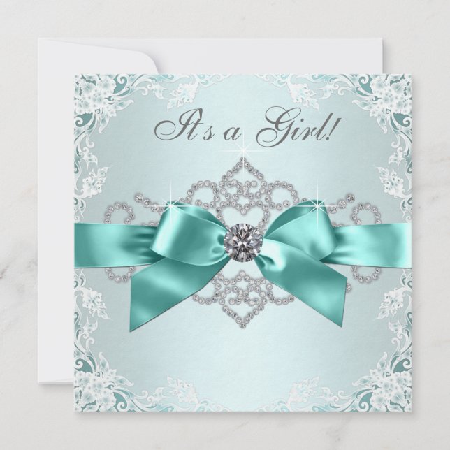 White Diamonds Teal Blue Baby Shower Invitation (Front)