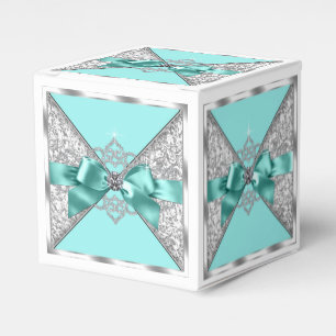White Diamonds Teal Blue Sweet 16 Birthday Party Favour Box