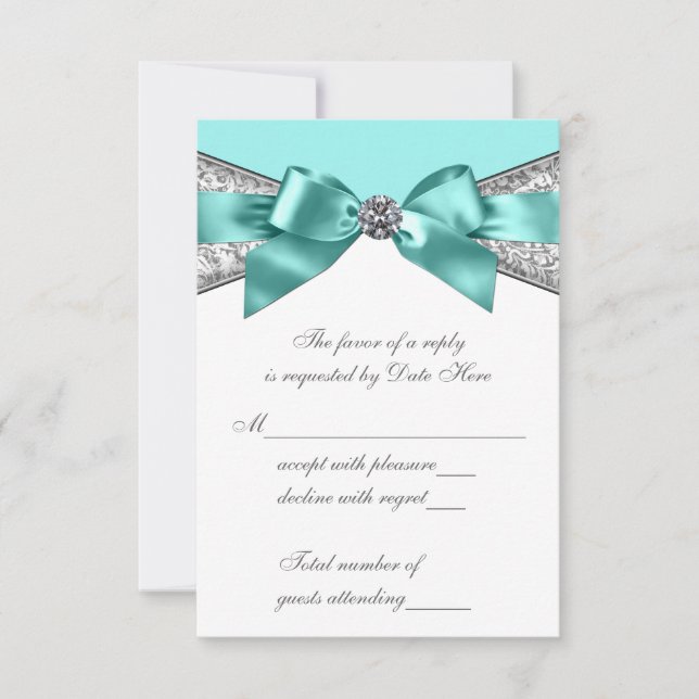 White Diamonds Teal Blue Sweet 16 RSVP (Front)
