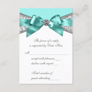 White Diamonds Teal Blue Sweet 16 RSVP Card