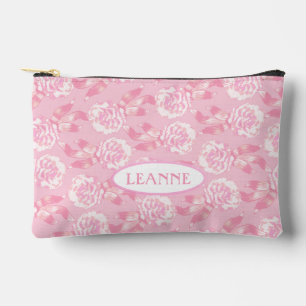 White dianthus carnations pink name accessory pouch