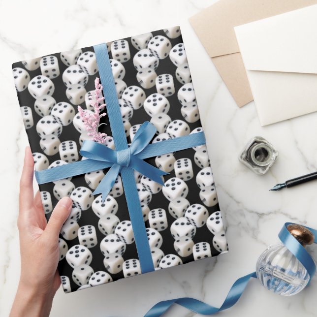 White Dice On Black Wrapping Paper (Gifting)