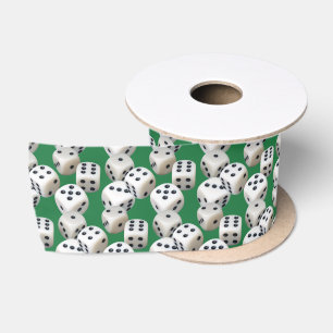 White Dice On Green Satin Ribbon