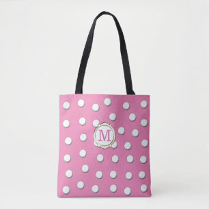 White Dimensional Polka Dots on Pink Tote Bag