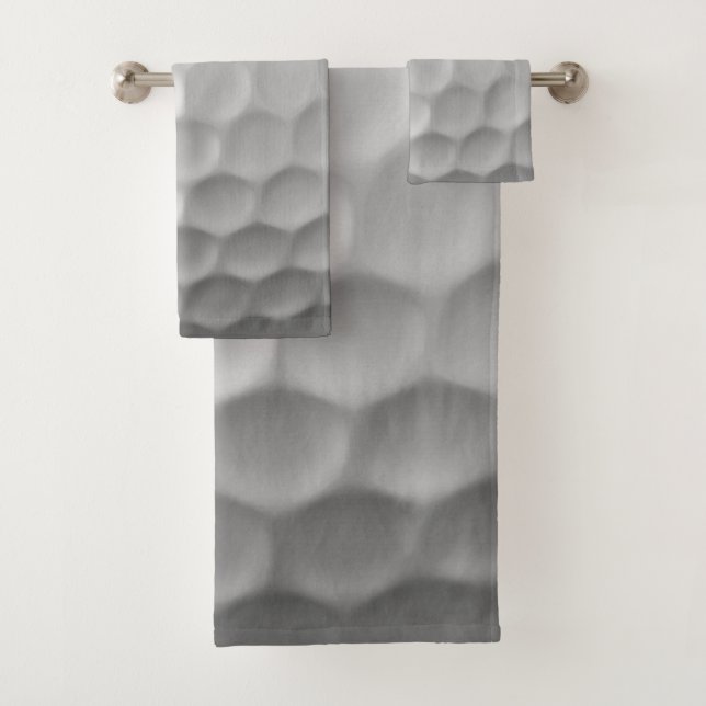 White Dimpled Golf Ball Texture Bath Towel Set (Insitu)