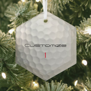 White Dimpled Golf Ball Texture Custom Name Number Glass Tree Decoration