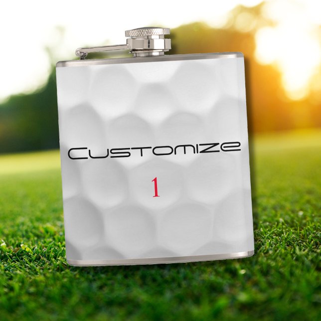 White Dimpled Golf Ball Texture Custom Name Number Hip Flask (Creator Uploaded)