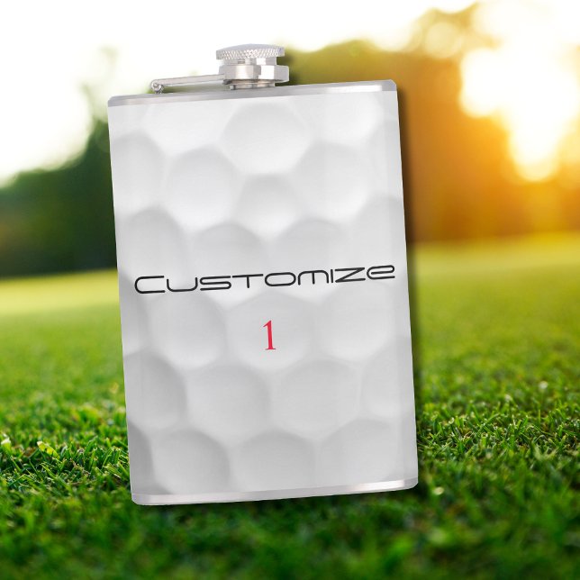 White Dimpled Golf Ball Texture Custom Name Number Hip Flask (Creator Uploaded)