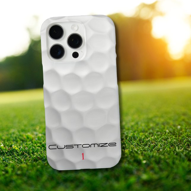 White Dimpled Golf Ball Texture Custom Name Number iPhone Case (Creator Uploaded)
