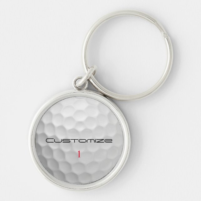 White Dimpled Golf Ball Texture Custom Name Number Key Ring (Front)