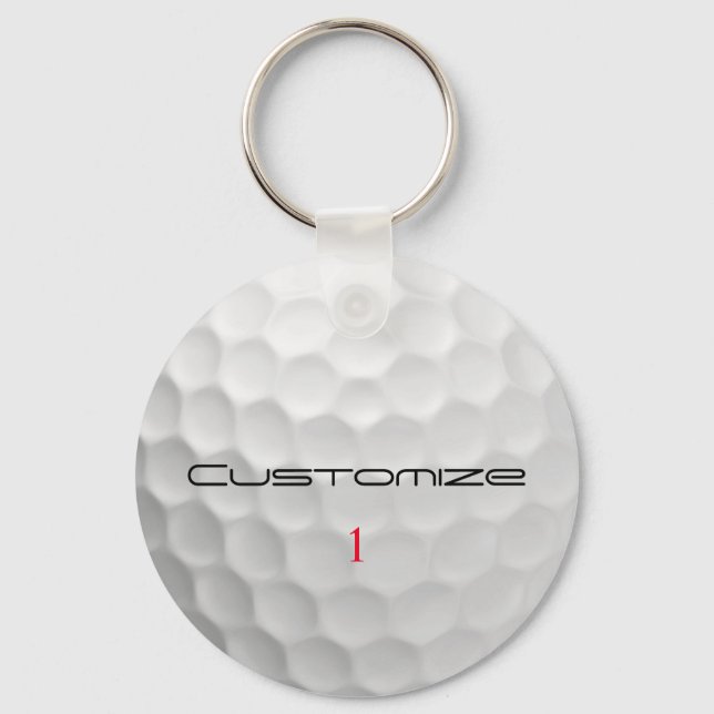 White Dimpled Golf Ball Texture Custom Name Number Key Ring (Front)