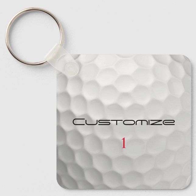 White Dimpled Golf Ball Texture Custom Name Number Key Ring (Front)