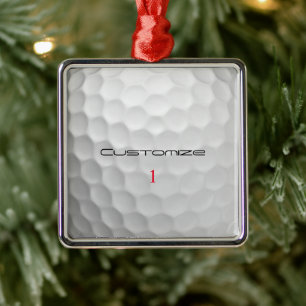 White Dimpled Golf Ball Texture Custom Name Number Metal Tree Decoration
