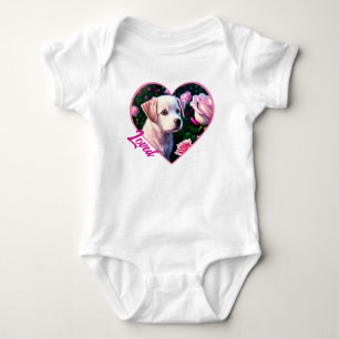 White Dog And Rose Collection Baby Bodysuit
