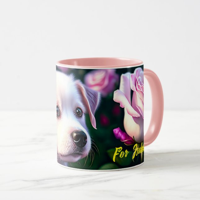 White Dog And Rose Collection Mug (Front Right)