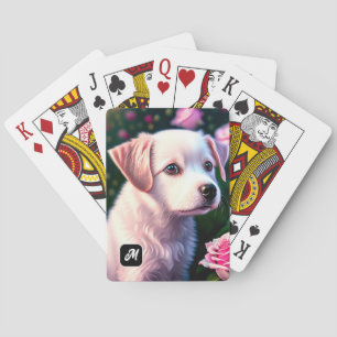 White Dog And Rose Collection Playing Cards