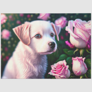 White Dog And Rose Collection Tissue Paper