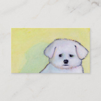 White dog art drawing cute little worried puppy business card