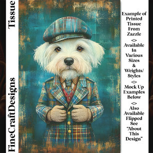 White Dog As A Country Gentleman DK6L Decoupag Tissue Paper