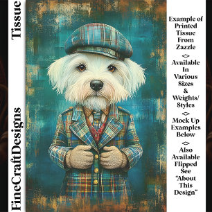 White Dog As A Country Gentleman DK6R Decoupage Tissue Paper