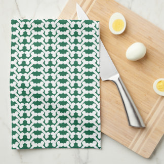White Dog Bone Herringbone Pattern Hunter Green Tea Towel
