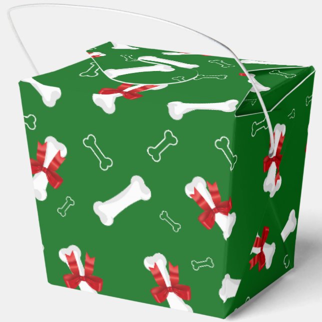 White Dog Bone Red Bow Pattern Favour Box (Back)