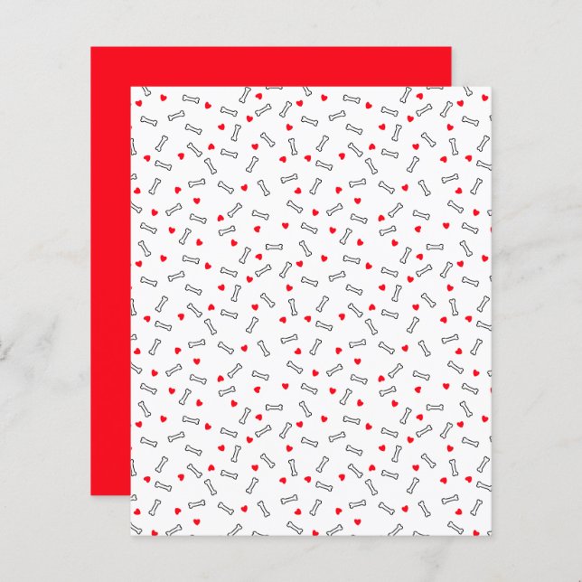 White Dog Bones with Red Hearts Scrapbook Paper (Front/Back)