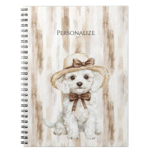 White Dog Hat with Bow Notebook