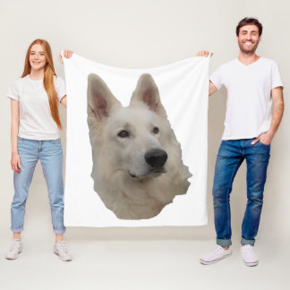 white dog head fleece blanket