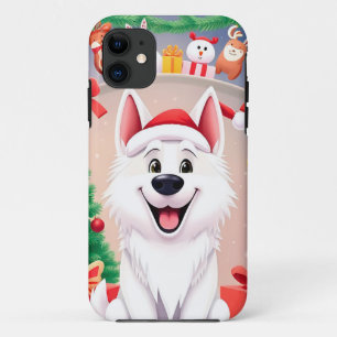 White Dog in Santa Hat Case-Mate iPhone Case