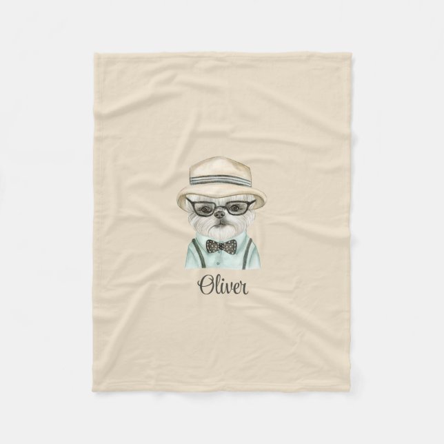 White Dog Malteser Baby Boy Fun Puppy Fleece Blanket (Front)