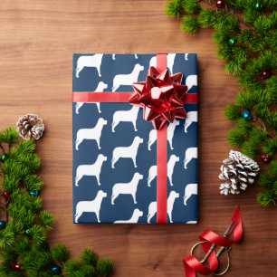 White Dog on Navy Blue Wrapping Paper