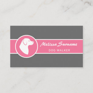 White Dog On Pink & Grey Dog Walker Pet Sitter Business Card