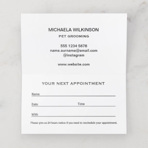 White Dog Paw on black Pet Grooming Service Appointment Card