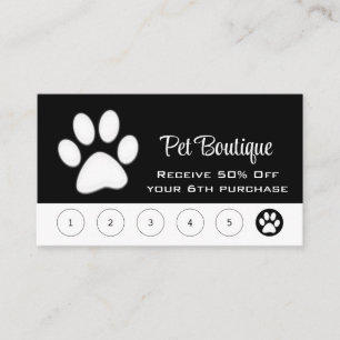 White Dog Paw on black Pet Grooming Service Loyalty Card