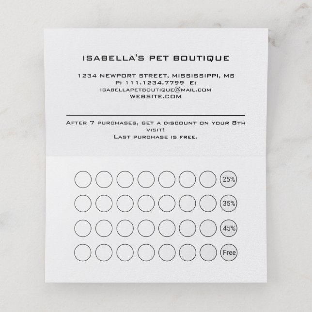  White Dog Paw on black Pet Grooming Service  Loyalty Card (Inside Unfolded)