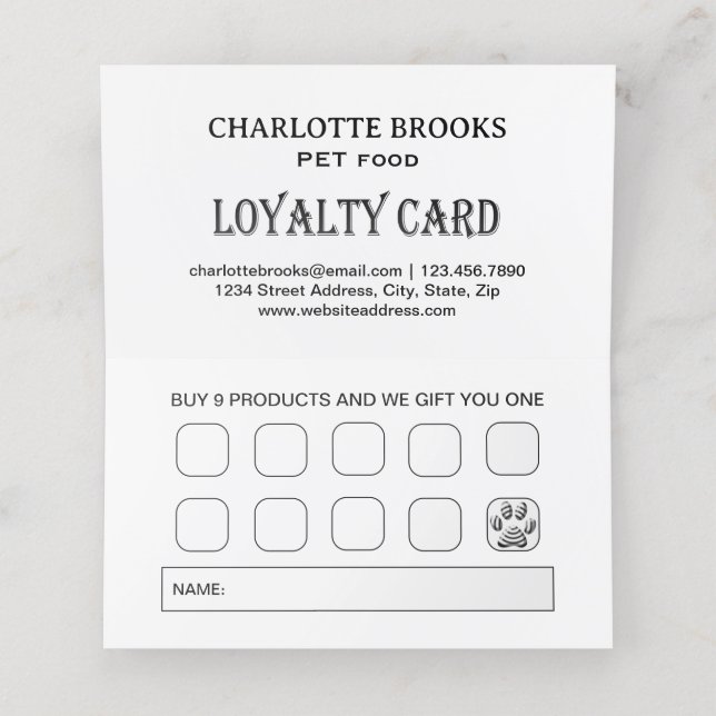  White Dog Paw on black Pet Grooming Service  Loyalty Card (Inside Unfolded)