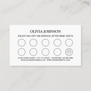 White Dog Paw on black Pet Grooming Service Loyalty Card