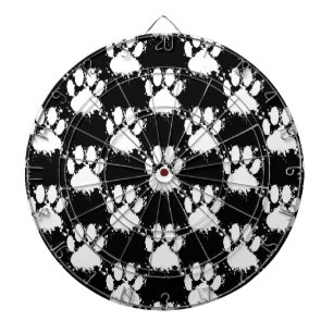 White Dog Paw Pattern With Paint Splatter Dartboard