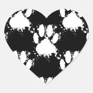 White Dog Paw Pattern With Paint Splatter Heart Sticker